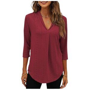 NEW- Miselon Wine Red 3/4 Sleeve Tunic Top- Women's S